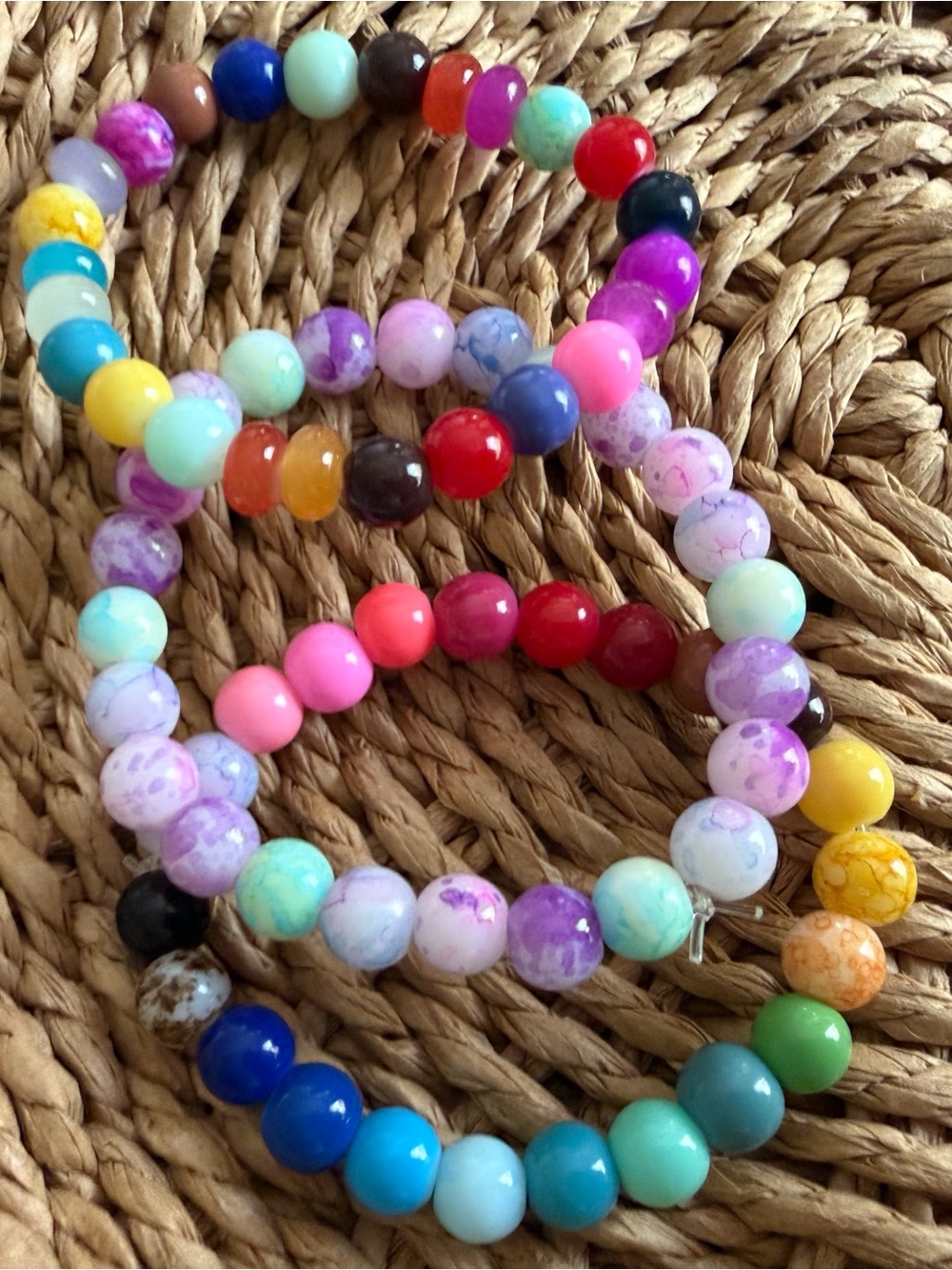 Set of 3 Colorful Beaded Stretch Bracelet Set